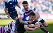25 March 2017; Rory O'Loughlin of Leinster is tackled by Gareth Anscombe, left, and Alex Cuthbert of Cardiff Blues during the Guinness PRO12 Round 18 game between Leinster and Cardiff Blues at the RDS Arena in Ballsbridge, Dublin. Photo by Ramsey Cardy/Sportsfile