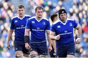 25 March 2017; Leinster players, from left, Ross Molony, Rhys Ruddock and Mike Ross during the Guinness PRO12 Round 18 game between Leinster and Cardiff Blues at the RDS Arena in Ballsbridge, Dublin. Photo by Ramsey Cardy/Sportsfile