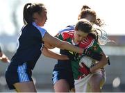 26 March 2017; Jenny Everard of Loreto, Clonmel in action against Ellen Cronin, left, and Aoife O’Malley of St. Josephs, Rochortbridge during the Lidl All Ireland PPS Senior B Championship Final match between Loreto Clonmel and St. Josephs Secondary School Rochortbridge at O'Moore Park in Portlaoise. Photo by Seb Daly/Sportsfile