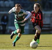26 March 2017; Charlie Murray of Kilmore Celtic in action against Saoirse Healy of Cregmore Claregalway FC during the FAI Women's U14 Cup Final match between Cregmore Claregalway and Kilmore Celtic at Eamon Deacy Park in Galway. Photo by David Maher/Sportsfile