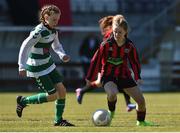 26 March 2017; Saoirse Healy of Cregmore Claregalway FC in action against Charlie Murray of Kilmore Celtic during the FAI Women's U14 Cup Final match between Cregmore Claregalway and Kilmore Celtic at Eamon Deacy Park in Galway. Photo by David Maher/Sportsfile