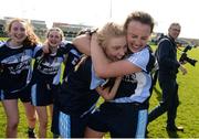 26 March 2017; Captain Ruth O’Connor of St. Josephs, Rochortbridge, left, celebrates with teammate Ellen Cronin following their side's victory during the Lidl All Ireland PPS Senior B Championship Final match between Loreto Clonmel and St. Josephs Secondary School Rochortbridge at O'Moore Park in Portlaoise. Photo by Seb Daly/Sportsfile