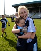 26 March 2017; Captain Ruth O’Connor of St. Josephs, Rochortbridge, right, celebrates with teammate Caitlin Rooney following their side's victory during the Lidl All Ireland PPS Senior B Championship Final match between Loreto Clonmel and St. Josephs Secondary School Rochortbridge at O'Moore Park in Portlaoise. Photo by Seb Daly/Sportsfile