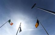 26 March 2017; Flags fly in the wind near the floodlights ahead of the Allianz Hurling League Division 1A Round 5 match between Dublin and Kilkenny at Parnell Park in Dublin. Photo by Brendan Moran/Sportsfile