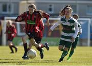 26 March 2017; Aoibheann Costello of Cregmore Claregalway FC in action against Emma Lester of Kilmore Celtic during the FAI Women's U14 Cup Final match between Cregmore Claregalway and Kilmore Celtic at Eamon Deacy Park in Galway. Photo by David Maher/Sportsfile