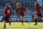 26 March 2017; Saoire Healy, centre, and Aoibheann Costello of Cregmore Claregalway celebrate at the end of the FAI Women's U14 Cup Final match between Cregmore Claregalway and Kilmore Celtic at Eamon Deacy Park in Galway. Photo by David Maher/Sportsfile
