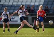 26 March 2017; Casey Hennessy of Presentation, Thurles shoots to score her side's third goal of the game during the Lidl All Ireland PPS Senior C Championship Final match between Presentation S.S and Holy Faith S.S at O'Moore Park in Portlaoise. Photo by Seb Daly/Sportsfile