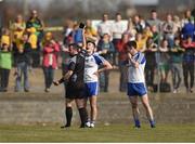 26 March 2017; Referee David Gough shows a black card to Dessie Ward of Monaghan during the Allianz Football League Division 1 Round 6 match between Donegal and Monaghan at Fr. Tierney Park in Ballyshannon, Co. Donegal. Photo by Philip Fitzpatrick/Sportsfile