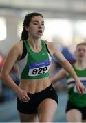 26 March 2017; Ellie O'Toole of Newbridge AC, co Kildare, left, reacts after winning the U19 Women's 400m event during the Irish Life Health Juvenile Indoor Championships 2017 day 2 at the AIT International Arena in Athlone, Co. Westmeath. Photo by Sam Barnes/Sportsfile