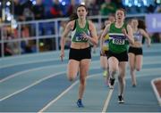 26 March 2017; Ellie O'Toole of Newbridge AC, co Kildare, left, on her way to winning the U19 Women's 400m event, ahead of Niamh Malone of Monagan Pheonix AC, Co Monaghan, who finished second in during the Irish Life Health Juvenile Indoor Championships 2017 day 2 at the AIT International Arena in Athlone, Co. Westmeath. Photo by Sam Barnes/Sportsfile