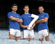 6 September 2011; Kilmacud Crokes players and Dublin panelists Cian O'Sullivan, left, Rory O'Carroll, and Craig Dias, right, were in Croke Park today to announce details of this years Kilmacud Crokes All Ireland Football 7s competition which will take place on Saturday, 17th September. This is the 39th year of the competition and Kilmacud Crokes have announced a charity partnership with Blue September for the competition. A game of 7s will be played between Dublin Legends and a Rest of Ireland Legends selection during which a raffle will take place for a pair of elusive All-Ireland Final tickets. All proceeds will go towards Blue September. The Dublin Legends team will be captained by Ciaran Whelan, while the Rest of Ireland Legends selection will be captained by Darragh Ó Sé. Other legends taking part include Paul Curran, Kieran McGeeney, Stephen McDonnell, Dick Clerkin, Johnny Magee, Padraic Joyce and Conor Mortimer. Croke Park, Dublin. Photo by Sportsfile