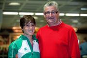 18 July 2011; Ireland's Sara Treacy and her father Liam on her arrival back at Dublin Airport. Picture credit: Barry Cregg / SPORTSFILE
