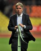 6 September 2011; FAI Chief Executive John Delaney, takes off his tie as he prepares to throw it into the Republic of Ireland supporters, at the end of the game. EURO 2012 Championship Qualifier, Russia v Republic of Ireland, Luzhniki Stadium, Moscow, Russia. Picture credit: David Maher / SPORTSFILE