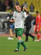 6 September 2011; Richard Dunne, Republic of Ireland, wearing a replacement jersey with his number written on it, leaves the pitch at the end of the game. EURO 2012 Championship Qualifier, Russia v Republic of Ireland, Luzhniki Stadium, Moscow, Russia. Picture credit: David Maher / SPORTSFILE