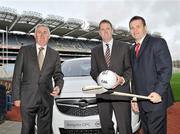 7 September 2011; At the launch of the GAA, GPA All-Stars 2011, sponsored by Opel are, from left, Uachtarán Chumann Lúthchleas Gael Criostóir Ó Cuana, Dave Sheeran, Managing Director of Opel Ireland, and Dessie Farrell, Chief Executive of the GPA. The GAA and GPA announced that their respective annual player awards schemes are to merge under the sponsorship of Opel which will see the achievements of the outstanding players recognised jointly for the first time. Official Media Launch of the GAA, GPA All-Stars 2011, sponsored by Opel, Croke Park, Dublin. Picture credit: Brian Lawless / SPORTSFILE