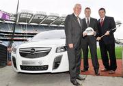 7 September 2011; At the launch of the GAA, GPA All-Stars 2011, sponsored by Opel are, from left, Uachtarán Chumann Lúthchleas Gael Criostóir Ó Cuana, Dave Sheeran, Managing Director of Opel Ireland, and Dessie Farrell, Chief Executive of the GPA. The GAA and GPA announced that their respective annual player awards schemes are to merge under the sponsorship of Opel which will see the achievements of the outstanding players recognised jointly for the first time. Official Media Launch of the GAA, GPA All-Stars 2011, sponsored by Opel, Croke Park, Dublin. Picture credit: Brian Lawless / SPORTSFILE