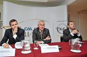 7 September 2011; At the launch of the GAA, GPA All-Stars 2011, sponsored by Opel are, from left, Dessie Farrell, Chief Executive of the GPA, Uachtarán Chumann Lúthchleas Gael Criostóir Ó Cuana, and Dave Sheeran, Managing Director of Opel Ireland. The GAA and GPA announced that their respective annual player awards schemes are to merge under the sponsorship of Opel which will see the achievements of the outstanding players recognised jointly for the first time. Official Media Launch of the GAA, GPA All-Stars 2011, sponsored by Opel, Croke Park, Dublin. Picture credit: Brian Lawless / SPORTSFILE