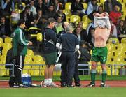 6 September 2011; Richard Dunne, Republic of Ireland, takes off his jersey which is to be replaced after a clash with Yuri Zhirkov, Russia. EURO 2012 Championship Qualifier, Russia v Republic of Ireland, Luzhniki Stadium, Moscow, Russia. Picture credit: David Maher / SPORTSFILE