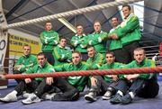 7 September 2011; Ireland Coaches Billy Walsh, back row third from left and Zuar Antia, back row third from right, with members of the Irish Amateur Boxing squad, back row, left to right, Con Sheehan, Kenneth Egan and Darren O'Neill, middle row, left to right, Roy Sheehan, Joe Ward and John Joe Nevin, front row, left to right, David Oliver Joyce, Ray Moylette, Michael Conlon and Paddy Barnes, pictured after a press conference ahead of the AIBA World Men's Championships and Olympic qualifiers in Baku, Azerbaijan, which take place from September 22nd until October 10th. Irish Amateur Boxing Association Press Conference, National Stadium, Dublin. Picture credit: David Maher / SPORTSFILE