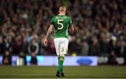 24 March 2017; James McClean of Republic of Ireland wearing the number 5 and a black armband, in memory of the late Derry City captain Ryan McBride. during the FIFA World Cup Qualifier Group D match between Republic of Ireland and Wales at the Aviva Stadium in Dublin. Photo by Brendan Moran/Sportsfile
