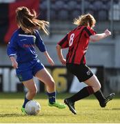 26 March 2017; Carla McManus of Peamount United FC in action against Claire Conry of Cregmore Claregalway FC during the FAI Women's U18 Cup Final match between Cregmore Claregalway and Peamount United FC at Eamon Deacy Park in Galway. Photo by David Maher/Sportsfile