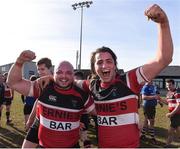 26 March 2017; Timmy Donavan and Eóin O'Sullivan of Wicklow celebrate after the Leinster Provincial Towns Cup Quarter-Final match between Enniscorthy and Wicklow at Enniscorthy RFC in Co. Wexford. Photo by Matt Browne/Sportsfile