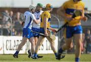 26 March 2017; Tom Devine of Waterford, right, is congratulated by team-mate Shane Bennett after scoring their side's second goal during the Allianz Hurling League Division 1A Round 5 match between Clare and Waterford at Cusack Park in Ennis. Photo by Diarmuid Greene/Sportsfile
