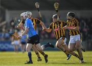 26 March 2017; Fiontán McGibb of Dublin is dispossessed by Paddy Deegan of Kilkenny, assisted by Jason Cleere and Conor Fogarty of Kilkenny, during the Allianz Hurling League Division 1A Round 5 match between Dublin and Kilkenny at Parnell Park in Dublin. Photo by Brendan Moran/Sportsfile
