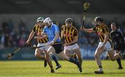 26 March 2017; Fiontán McGibb of Dublin races clear of Paddy Deegan, Jason Cleere and Conor Fogarty of Kilkenny during the Allianz Hurling League Division 1A Round 5 match between Dublin and Kilkenny at Parnell Park in Dublin. Photo by Brendan Moran/Sportsfile