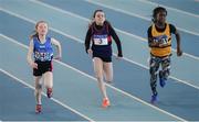26 March 2017; Athletes from left, Abbie Doyle of Bree AC, Co. Wexford, Amy Jo Kierans of Oriel AC, Co. Monaghan, and Amusa Fatimo of Leevale AC, Co. Cork, during the U12 Women's 60m Heat during the Irish Life Health Juvenile Indoor Championships 2017 day 2 at the AIT International Arena in Athlone, Co. Westmeath. Photo by Sam Barnes/Sportsfile