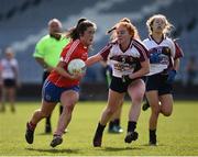 26 March 2017; Sarah Fagan of Holy Faith, Clontarf in action against Dervla Heffernan of Presentation, Thurles during the Lidl All Ireland PPS Senior C Championship Final match between Presentation S.S and Holy Faith S.S at O'Moore Park in Portlaoise. Photo by Seb Daly/Sportsfile