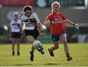 26 March 2017; Muireann O’Connell of Presentation, Thurles in action against Heather Bolger of Holy Faith, Clontarf during the Lidl All Ireland PPS Senior C Championship Final match between Presentation S.S and Holy Faith S.S at O'Moore Park in Portlaoise. Photo by Seb Daly/Sportsfile