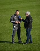 26 March 2017; Kildare manager Cian O'Neill does a radio interview with John Kenny of RTÉ after the Allianz Football League Division 2 Round 6 match between Kildare and Clare at St Conleth's Park in Newbridge. Photo by Daire Brennan/Sportsfile