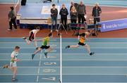 26 March 2017; John Cashman of Leevale AC, Co Cork, wins his U12 Men's 60m Heat during the Irish Life Health Juvenile Indoor Championships 2017 day 2 at the AIT International Arena in Athlone, Co. Westmeath. Photo by Sam Barnes/Sportsfile