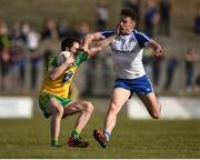 26 March 2017;Cian Mulligan of Donegal in action against Fintan Kelly of Monaghan during the Allianz Football League Division 1 Round 6 match between Donegal and Monaghan at Fr. Tierney Park in Ballyshannon, Co. Donegal. Photo by Philip Fitzpatrick/Sportsfile