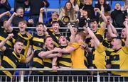 26 March 2017; Carlow captain Mark McDermott lifts the trophy following the Leinster Under 18 Youth Premier League Final between Carlow and Skerries at Donnybrook Stadium in Dublin. Photo by Ramsey Cardy/Sportsfile