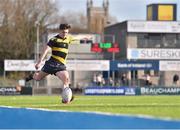 26 March 2017; Conor Crowley of Carlow kicks a conversion during the Leinster Under 18 Youth Premier League Final between Carlow and Skerries at Donnybrook Stadium in Dublin. Photo by Ramsey Cardy/Sportsfile