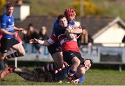 26 March 2017; Paddy Cullen of Wicklow is tackled by Ross Barbour and Ivan Jacob of Enniscorthy during the Leinster Provincial Towns Cup Quarter-Final match between Enniscorthy and Wicklow at Enniscorthy RFC in Co. Wexford. Photo by Matt Browne/Sportsfile