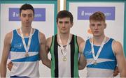 26 March 2017; U19 Men's Pole Vault medallists. from left, Tadgh Ryan of St Laurence O'Toole AC, Co Carlow, bronze, Shane Martin of Ballymena and Antrim AC, Co Antrim, gold and Jonathan McKenna of St Laurence O'Toole AC, Co Carlow, silver, during the Irish Life Health Juvenile Indoor Championships 2017 day 2 at the AIT International Arena in Athlone, Co. Westmeath. Photo by Sam Barnes/Sportsfile