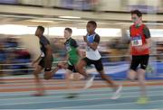 26 March 2017;  Ikye Daltonosigwe of St Laurence O'Toole's AC, Co Carlow, competing in his U14 Men's 60m Heat during the Irish Life Health Juvenile Indoor Championships 2017 day 2 at the AIT International Arena in Athlone, Co. Westmeath. Photo by Sam Barnes/Sportsfile