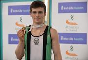 26 March 2017; Shane Martin of Ballymena and Antrim AC, Co Antrim, with his gold medal after winning the U19 Men's Pole Vault event during the Irish Life Health Juvenile Indoor Championships 2017 day 2 at the AIT International Arena in Athlone, Co. Westmeath. Photo by Sam Barnes/Sportsfile
