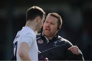 26 March 2017; Kildare manager Cian O'Neill issues instuctions to Fionn Dowling ahead of the Allianz Football League Division 2 Round 6 match between Kildare and Clare at St Conleth's Park in Newbridge. Photo by Daire Brennan/Sportsfile