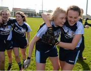 26 March 2017; Captain Ruth O’Connor of St. Josephs, Rochortbridge, left, celebrates with teammate Ellen Cronin following their side's victory during the Lidl All Ireland PPS Senior B Championship Final match between Loreto Clonmel and St. Josephs Secondary School Rochortbridge at O'Moore Park in Portlaoise. Photo by Seb Daly/Sportsfile