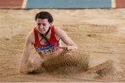 26 March 2017; Anna McCauley of City of Lisburn AC, Co Antrim, competing in the U17 Women's Long Jump event during the Irish Life Health Juvenile Indoor Championships 2017 day 2 at the AIT International Arena in Athlone, Co. Westmeath. Photo by Sam Barnes/Sportsfile