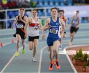 26 March 2017; Luke Brennan of Waterford AC, Co Waterford, on his way to winning the U17 Men's 1500m event during the Irish Life Health Juvenile Indoor Championships 2017 day 2 at the AIT International Arena in Athlone, Co. Westmeath. Photo by Sam Barnes/Sportsfile