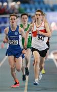 26 March 2017; Luke Brennan of Waterford AC, Co Waterford, left, on his way to winning the U17 Men's 1500m event during the Irish Life Health Juvenile Indoor Championships 2017 day 2 at the AIT International Arena in Athlone, Co. Westmeath. Photo by Sam Barnes/Sportsfile