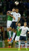 26 March 2017; Craig Cathcart of Northern Ireland in action against Joshua King of Norway during the FIFA World Cup Qualifer Group C match between Northern Ireland and Norway at Windsor Park in Belfast. Photo by Oliver McVeigh/Sportsfile