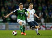 26 March 2017; Steven Davis of Northern Ireland in action against Stefan Johansen of Norway during the FIFA World Cup Qualifer Group C match between Northern Ireland and Norway at Windsor Park in Belfast. Photo by Oliver McVeigh/Sportsfile