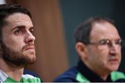 27 March 2017; Robbie Brady, left, of Republic of Ireland and manager Martin O'Neill during a press conference at FAI National Training Centre in Abbotstown, Co. Dublin. Photo by David Maher/Sportsfile