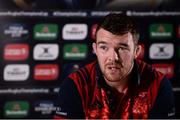 27 March 2017; Peter O'Mahony of Munster speaking during a press conference at the University of Limerick in Limerick. Photo by Diarmuid Greene/Sportsfile